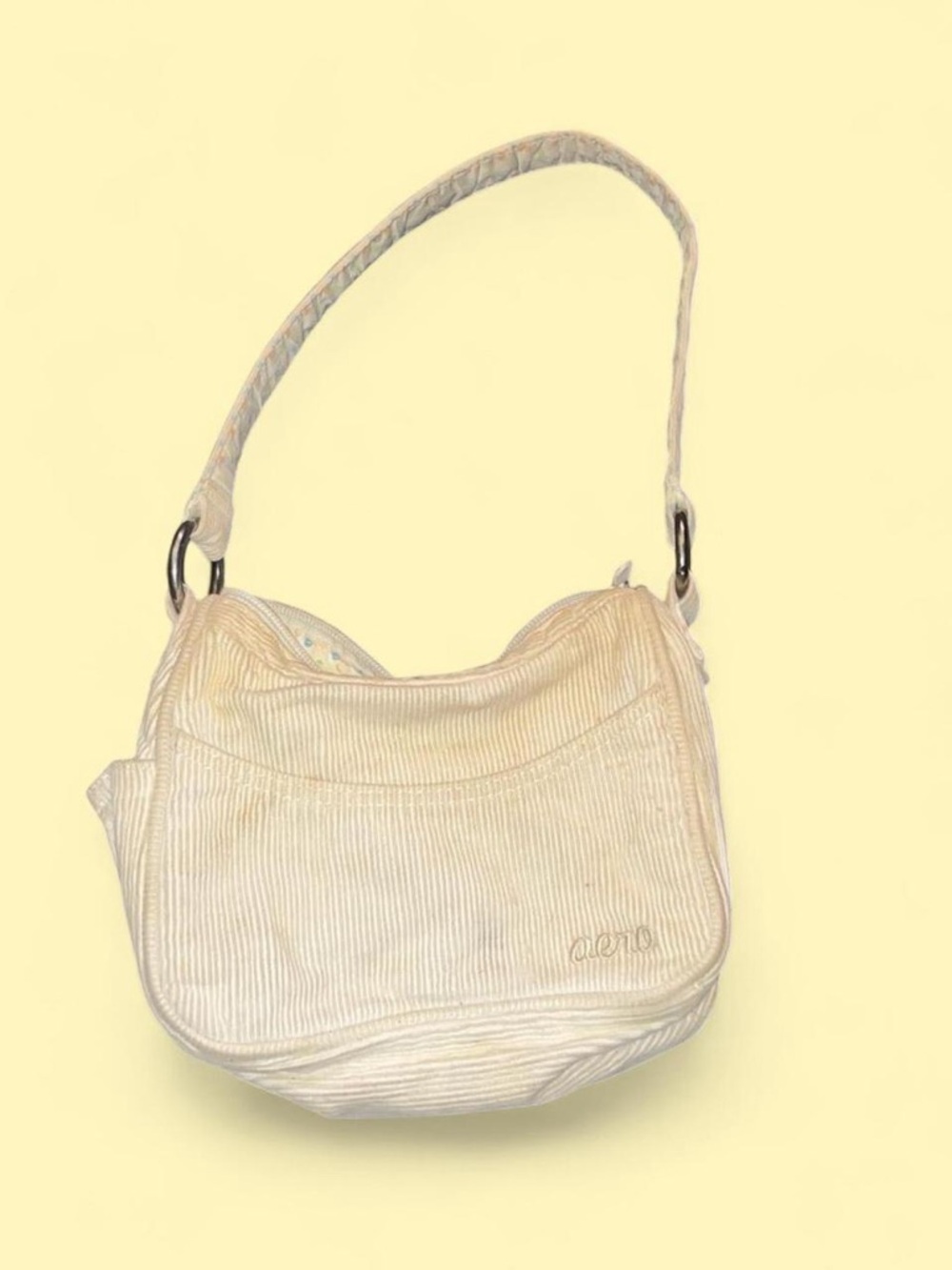 Cream Corduroy Shoulder Bag with Braided Strap by